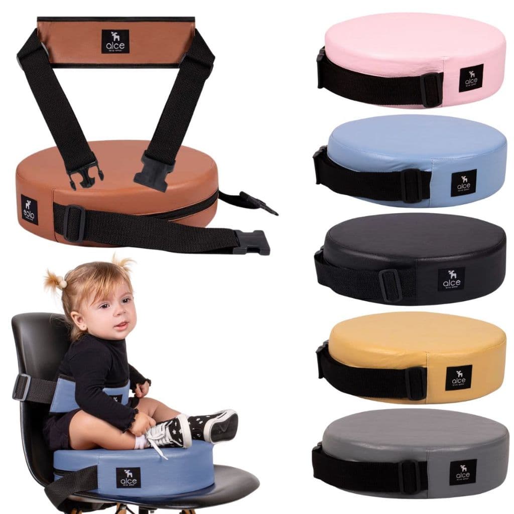 Kit Alce Assento E Cinto Courino Redondo Para Cadeira Alimentação Elevação Bebê