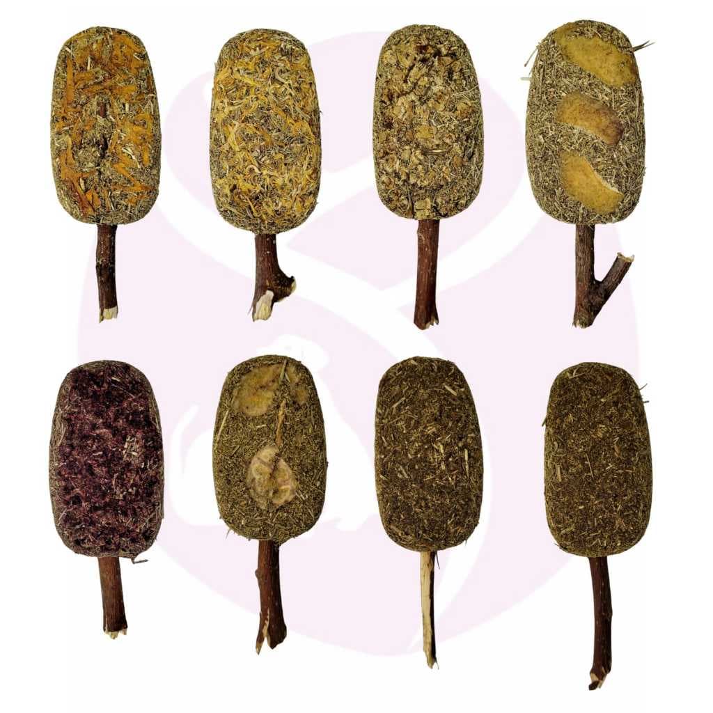 Sorvete De Feno Saborizado com Galho De Amora Para Roedores (Coelho, Porquinho da Índia, Chinchila...) 1 Unidade