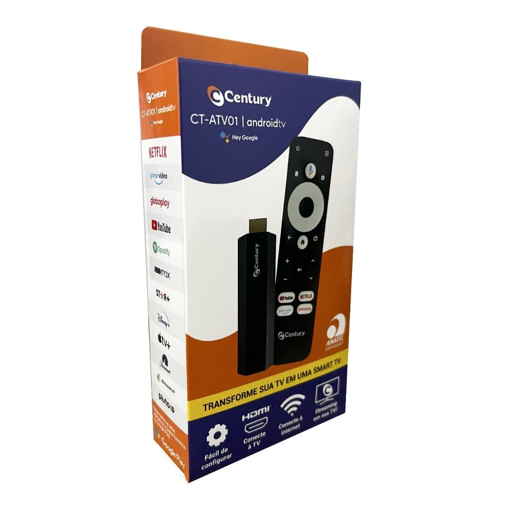 Receptor Century Smart TV Android Stick Full HD 8GB Comando De Voz,
