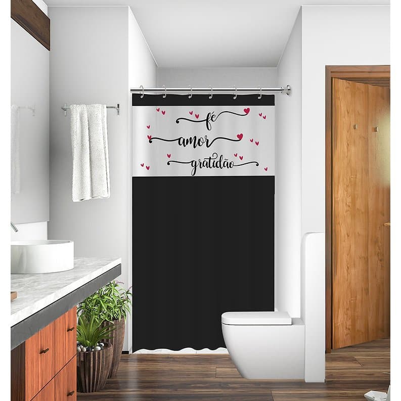 Cortina de Box Fé, Amor e Gratidão Anti Mofo Resistente Alta Qualidade 100% PVC Várias Cores