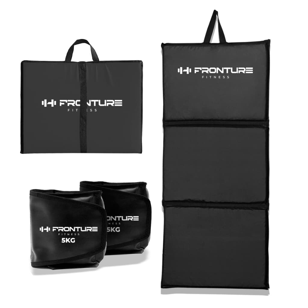 Kit Colchonete Dobrável Maleta Academia + Par de Caneleira Musculação Fitness Tornozeleira Preto D50