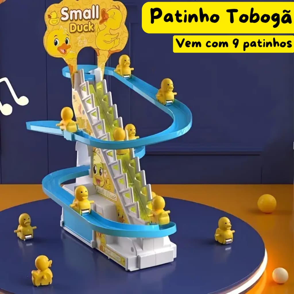 Brinquedo Pista Pato 9 Patinhos OU Pista PINGUIM 3 pinguins Escorregam no Tobogã Escada Musical com Som e Led