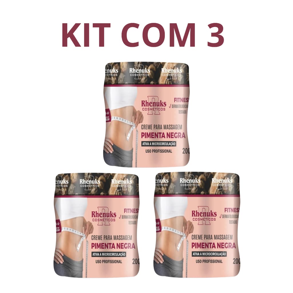 Kit com 3 Creme para Massagem Pimenta Negra - Rhenuks