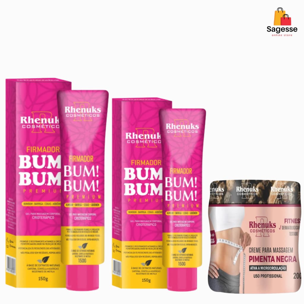 Kit 2 Firmador Bum Bum + 1 Creme para Massagem Pimenta Negra - Rhenuks
