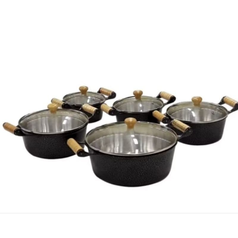 Jogo panelas Alumínio Fundido/batido kit 5 peças craqueado preto