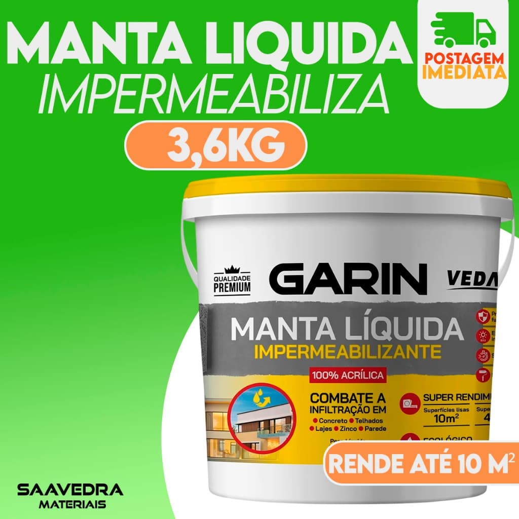 Manta Liquida Impermeabilizante de Paredes e Laje Elastico 3,6kg Garin
