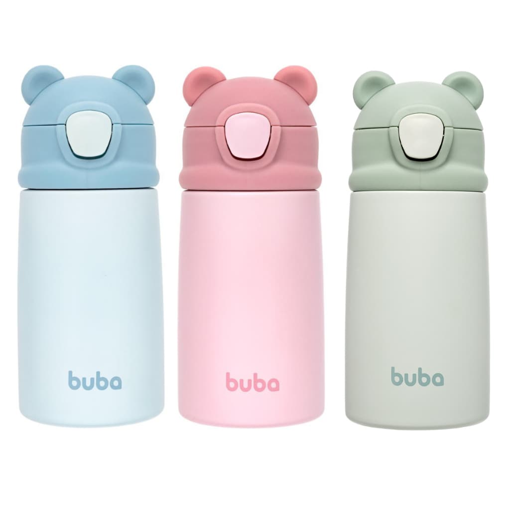 Garrafinha Copo Térmico Parede Dupla Aço Inox Ursinho 320ml +3 meses Da Buba