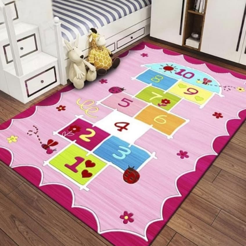 Tapete Infantil Quarto 1,00 x 1,40 Amarelinha Rosa Para Quarto de Bêbe Menina