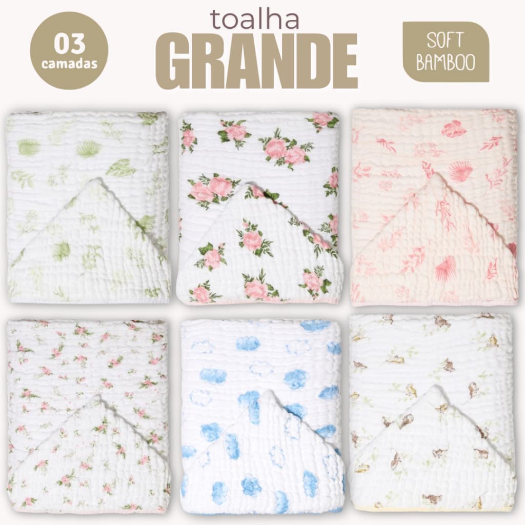 Toalha de Banho para Bebe Grande com Capuz Tecido Fralda Soft 3 Camadas Bamboo 110x85cm Mami