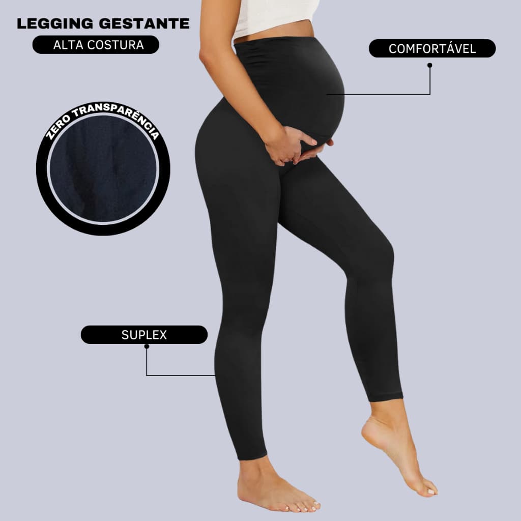 Calca Legging Para Gestante Gravida Maternidade Modelo Sem Transparência barriga cós alto
