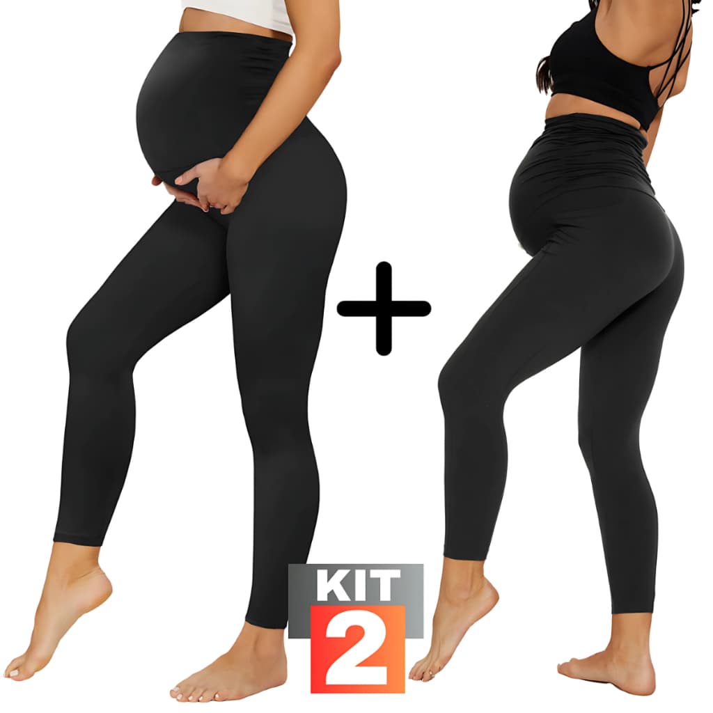 Kit 2 Legging gestante calça grávida maternidade suplex conforto barriga cós alto plus size curva