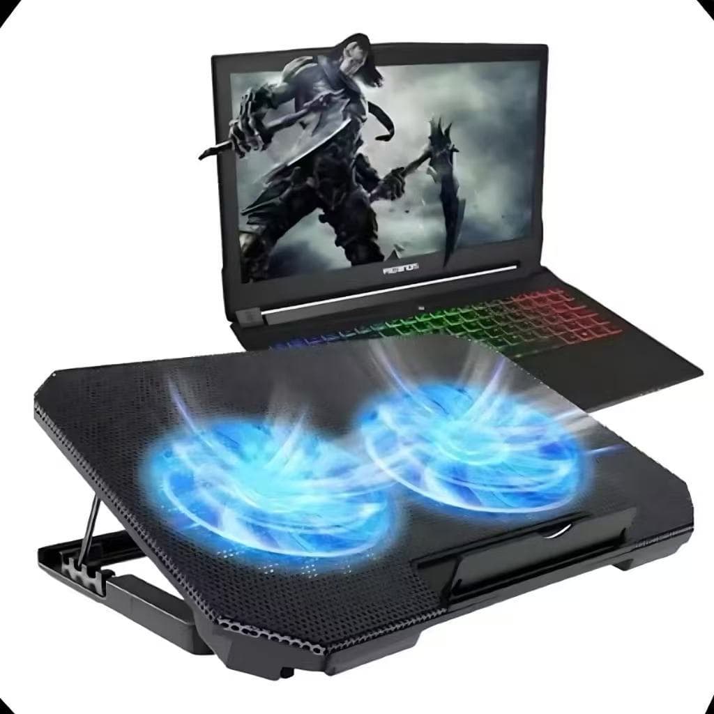 Suporte Base Refrigerada 2 Coolers Resfriar Notebook Ventilação Silenciosa Ajustável Até 17 Pol Usb