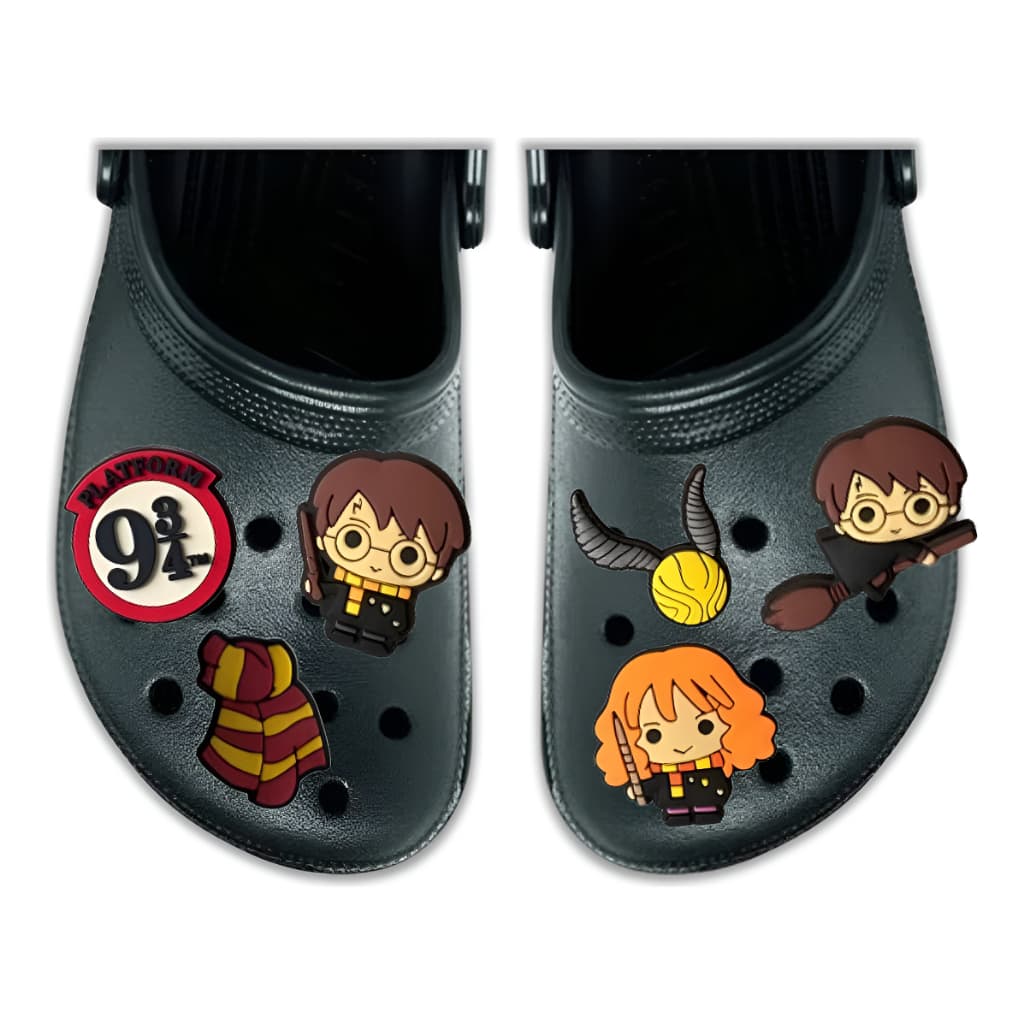 PIN BOTON BROCHE ENFEITE PARA CROC CALÇADO HARRY POTTER HERMIONE RONY KIT COM 7 PINS SORTIDOS