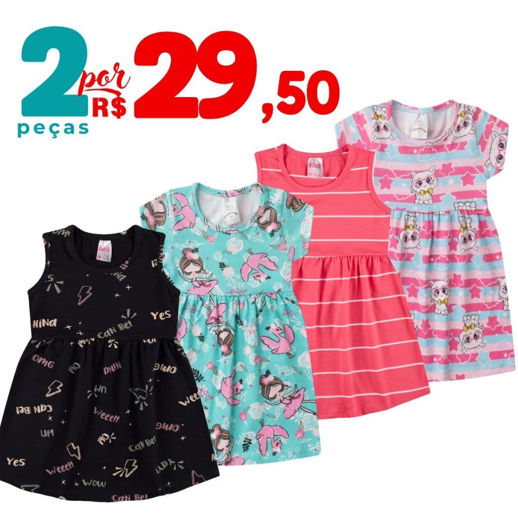 Kit 2 peças Vestido Infantil Menina Verão