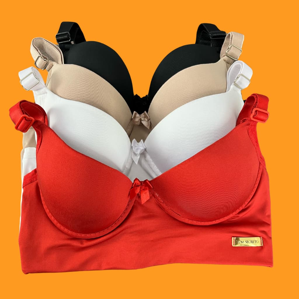 Kit Com 4 Sutiãs Com Bojo Liso Básico Alça Regulável Soutien Lingerie Direto Da Fábrica Confortável