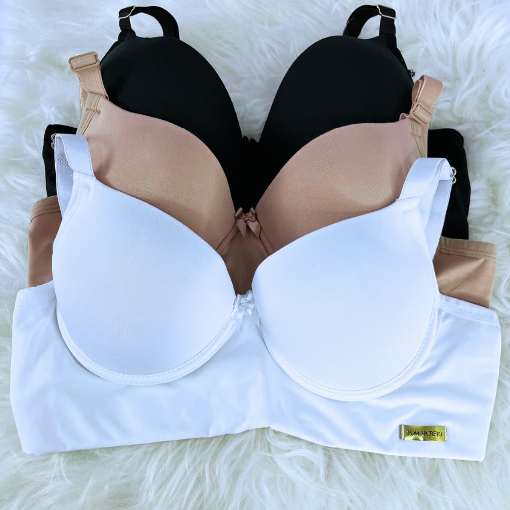 kit c/3 Sutiã Básico Reforçado de Microfibra Com Bojo do P ao GG PROMOÇÃO