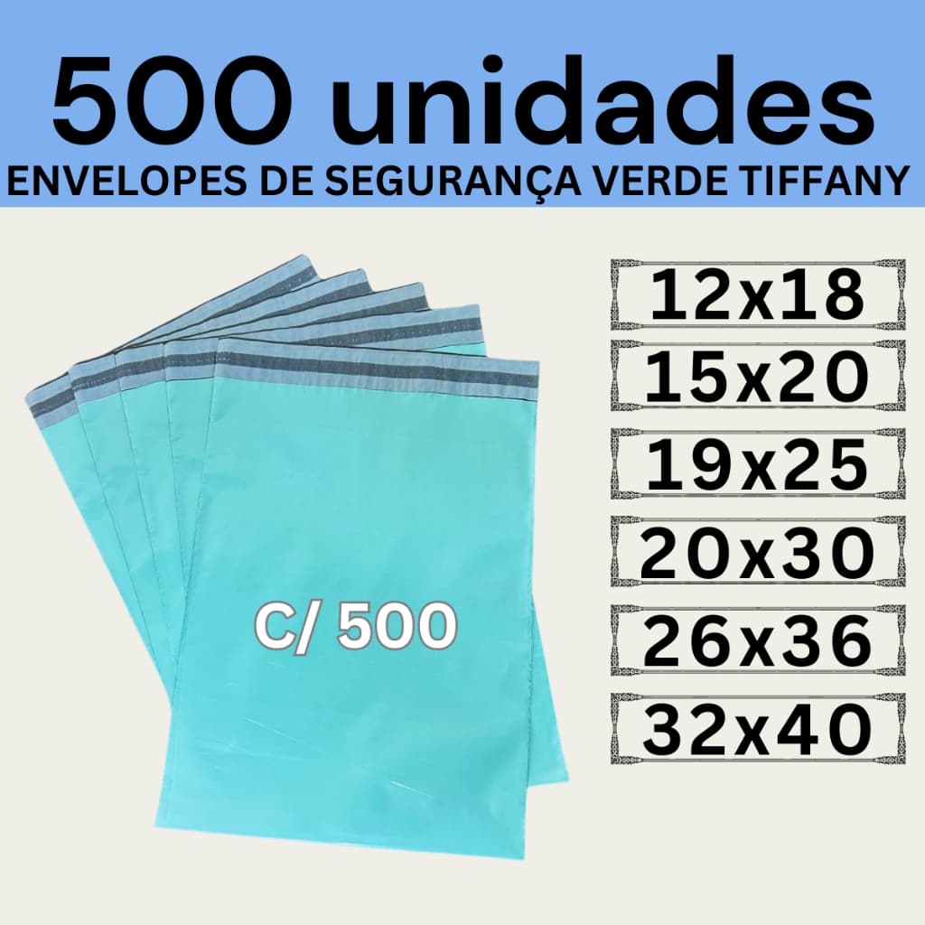 Kit 500 Envelopes Segurança Verde Tiffany Embalagem De Envio 12x18 15x20 19x25 20x30 26x36 32x40 40x50