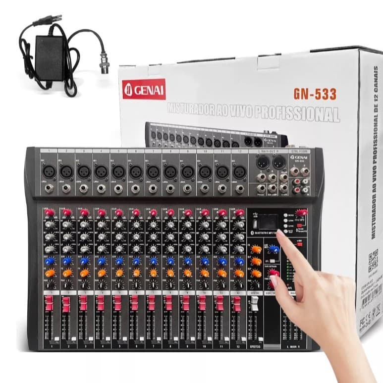 Mesa De Som 12 Canais Bluetooth Com Alimentação Fantasma