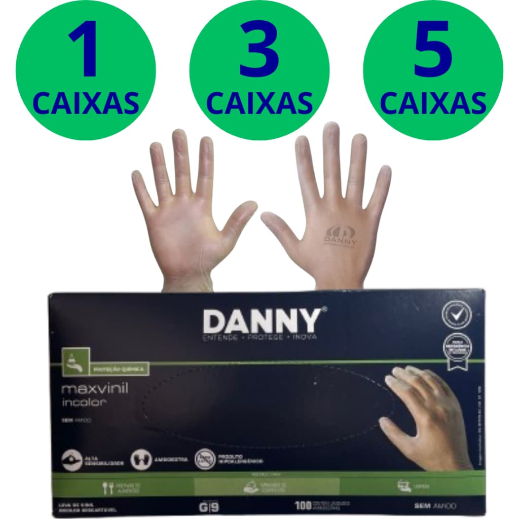 Luva Descartável de Vinil Transparente Sem Pó C/100 DANNY
