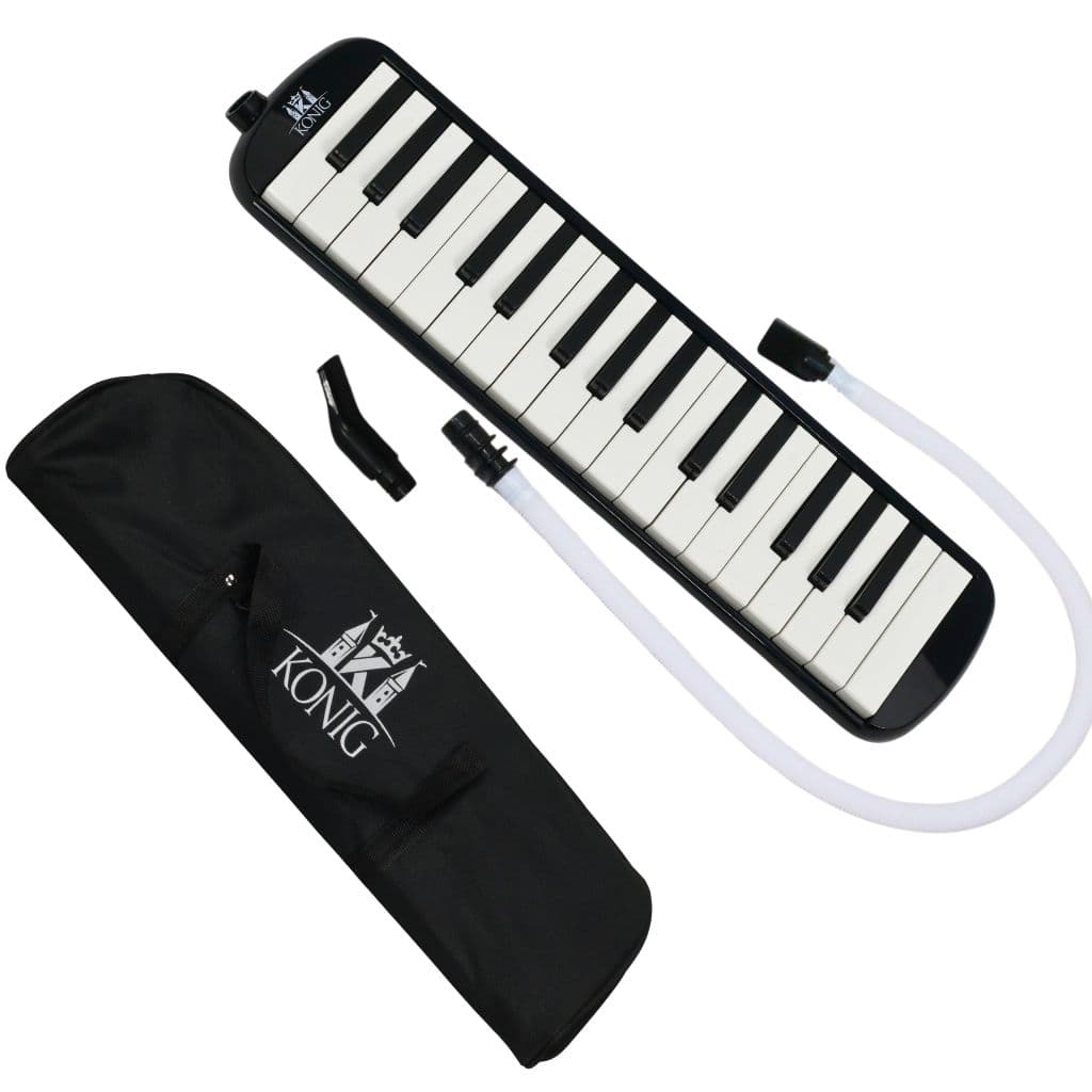 Escaleta Teclado De Sopro 32 Teclas Melodica com capa Bocal e Mangueira Preto Rosa Azul