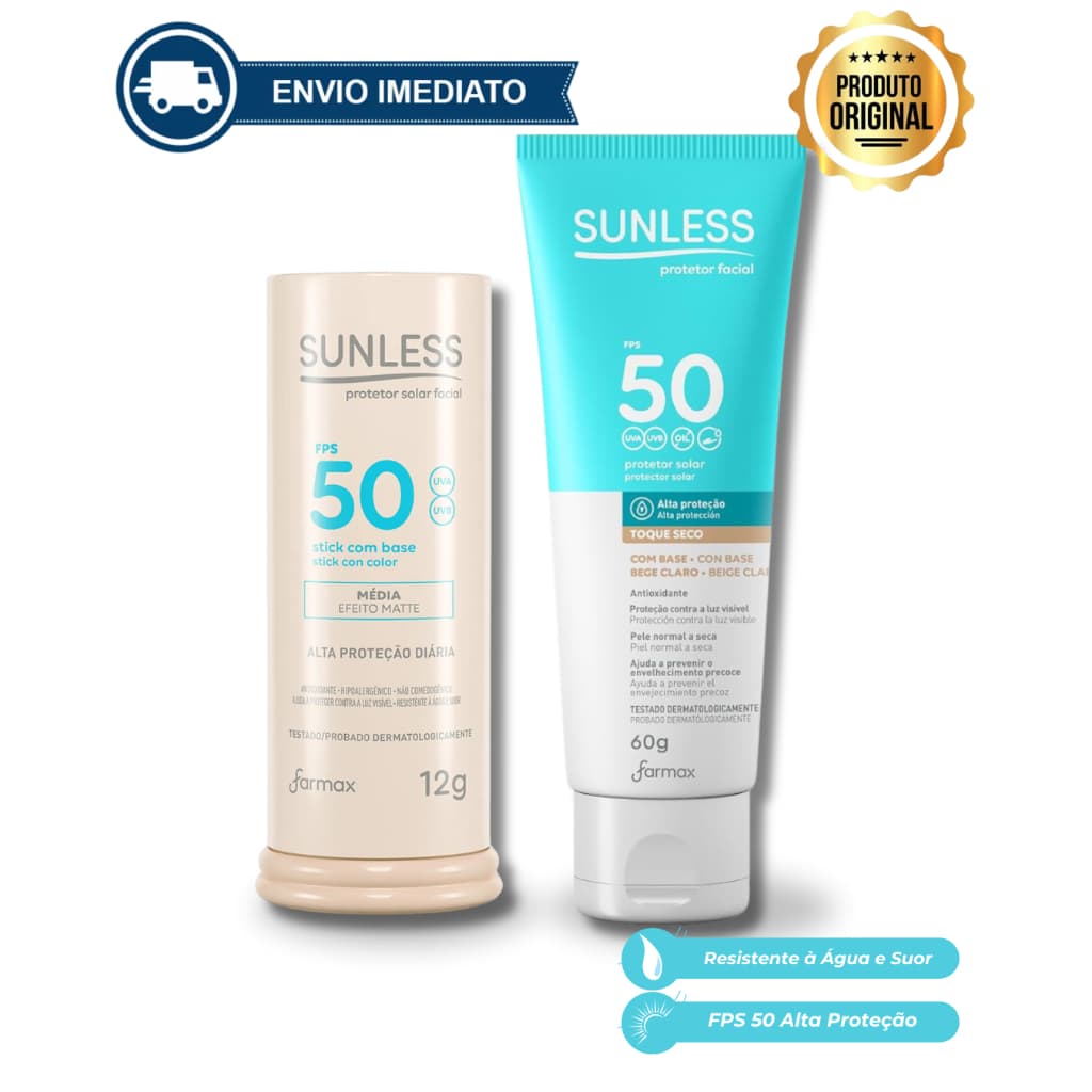 Protetor Solar Facial Bastão Efeito Matte com Base ou Protetor Solar Facial FPS 50 Toque Seco com Base Envio Imediato