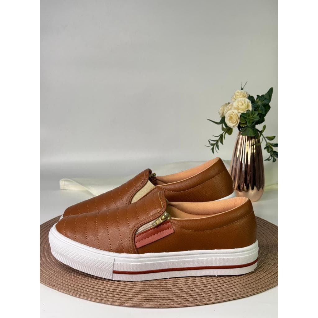 Tênis Feminino Slip On Confortável Sapatênis Sapatilha Casual Com Zíper Envio Imediato