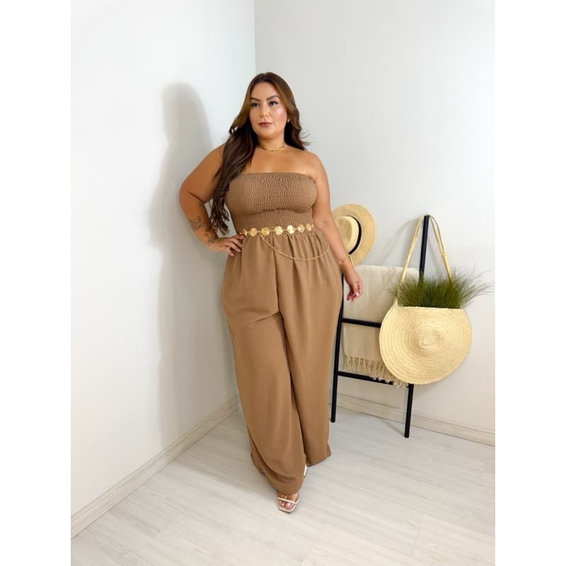 Macacão Longo Feminino Plus Size Tomara que Caia