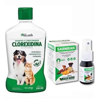 Kit Tratamento Dermatite Atópica Sarniran Spray 30ml + Shampoo Clorexidina 500ml Kelldrin