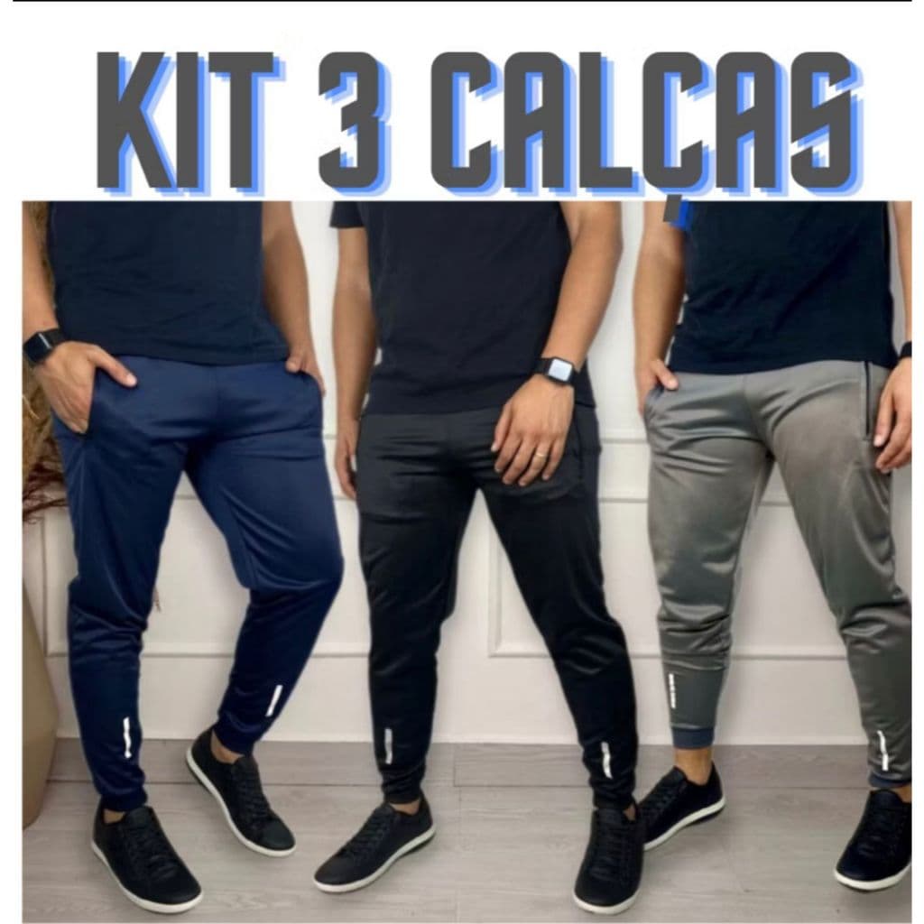 Kit 3 calça masculina Dry Fit Esportiva Treino Com Ziper no Bolso