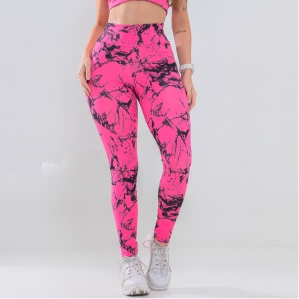 Calça Legging Feminina Marmorizada Academia Leg Tie Dye Degrade Várias Cores Cintura Alta