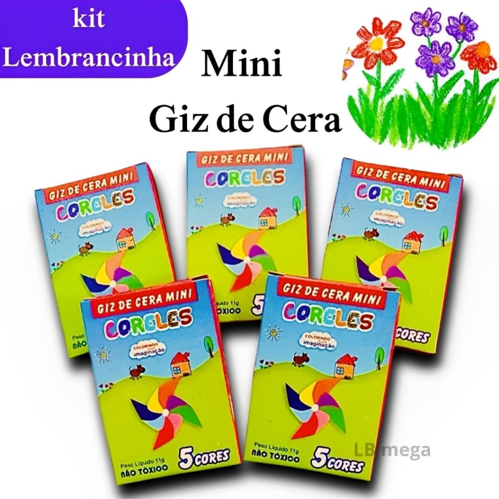 kit 5/10/20/30/40 Caixinhas Mini Giz De Cera 5 Cores Festa Infantil Aniversario Lembrancinha Colorir