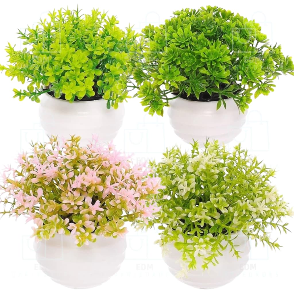 Kit Vasinhos Planta Artificial Flores Decorativos Branco Decoração Rack Sala Banheiro Cachepot