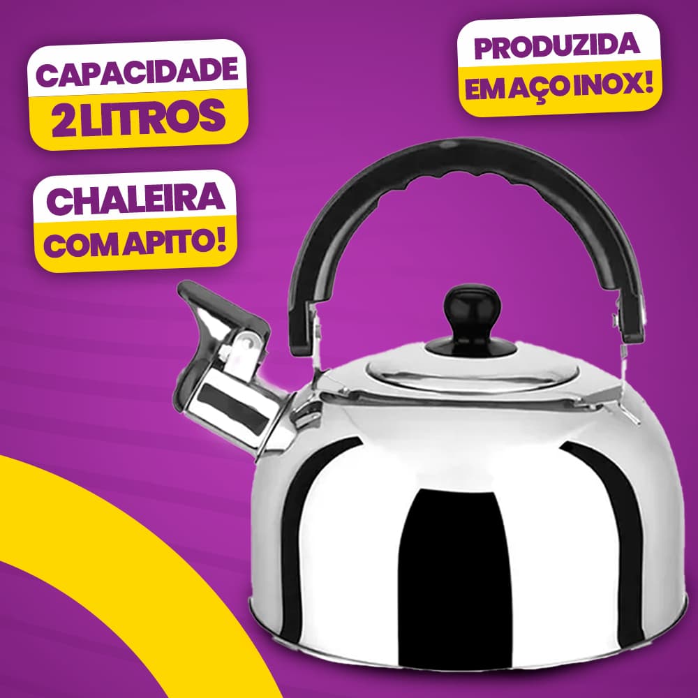 Chaleira Inox Com Apito Ferve Rápido Fogão Gás Indução Elétrica