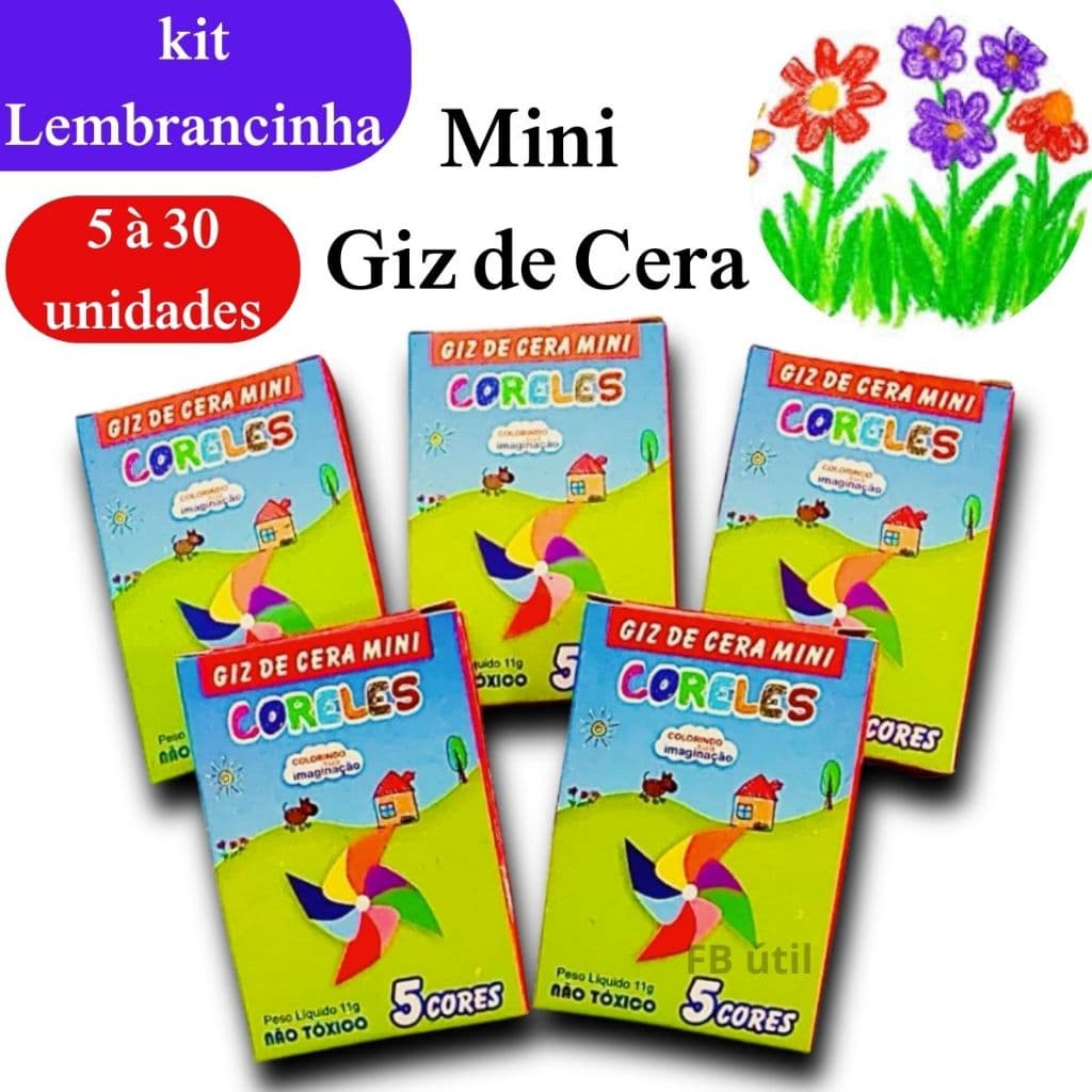 Kit 5/10/20/30 caixinhas Mini Giz de Cera 5 Cores P/ Kit Festa Lembrancinha Artesanato Infantil