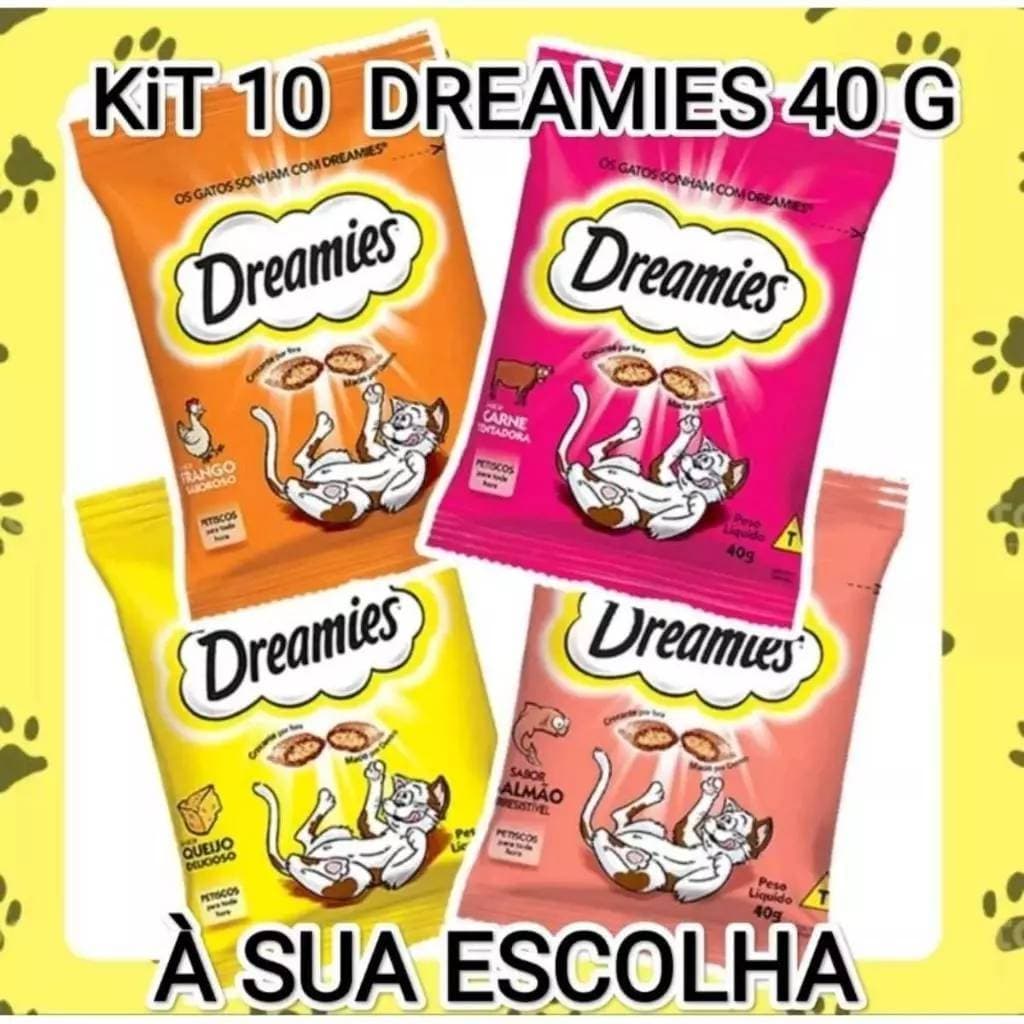 Kit Com 10 Unidades Petiscos Dreamies Para Gatos Adulto 40G Sabores Carne Frango Queijo Salmão