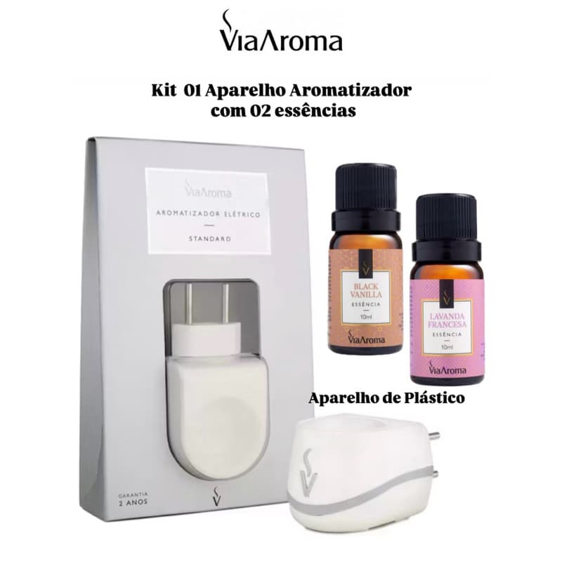 Kit com 01 Aparelho Aromatizador Difusor de Ambiente Elétrico Standard Branco Via Aroma com 2 Essências