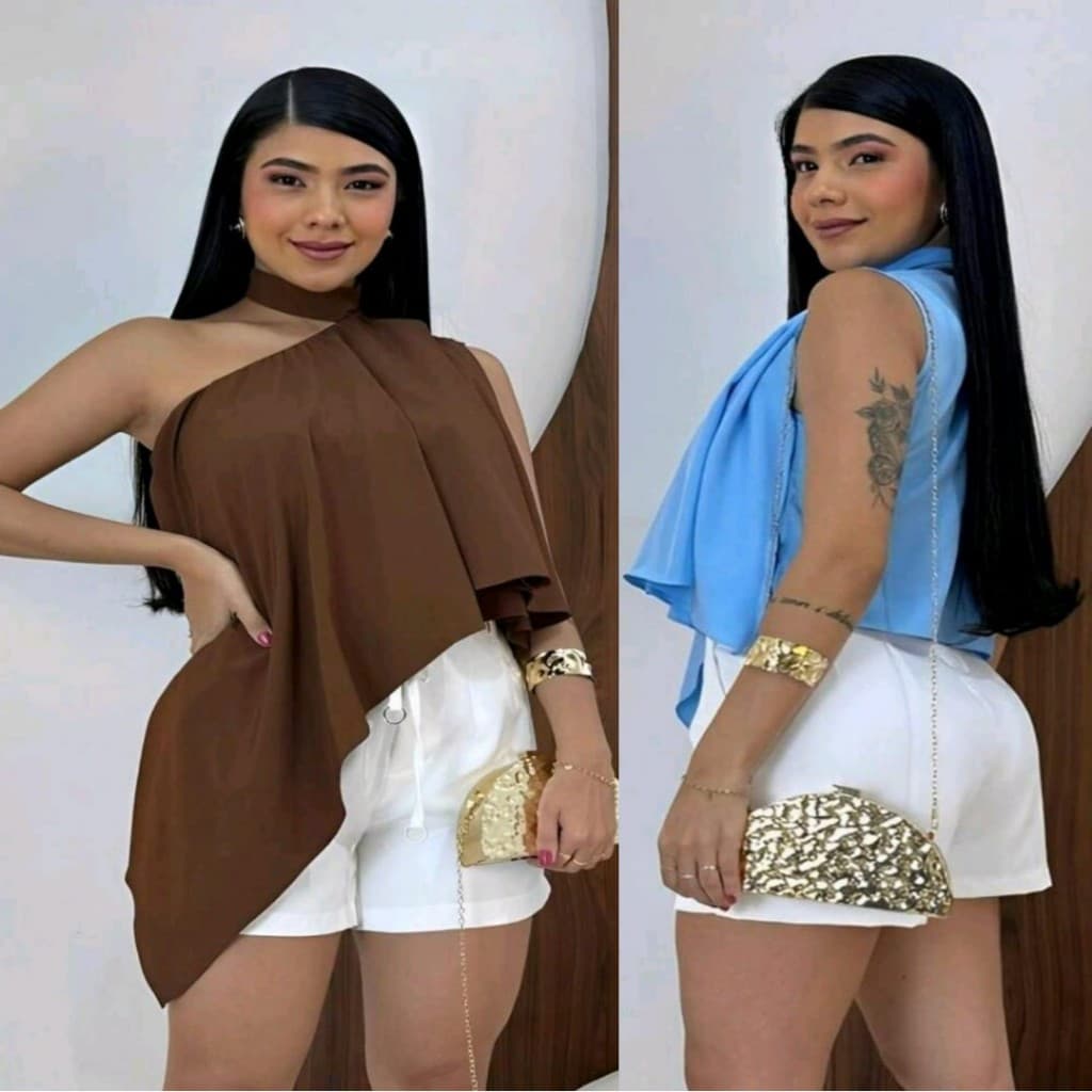 BLUSINHA TOP BAIXO E FAXIA ASSIMETRICA COM AMARRAÇÃO NO PESCOÇO 5
