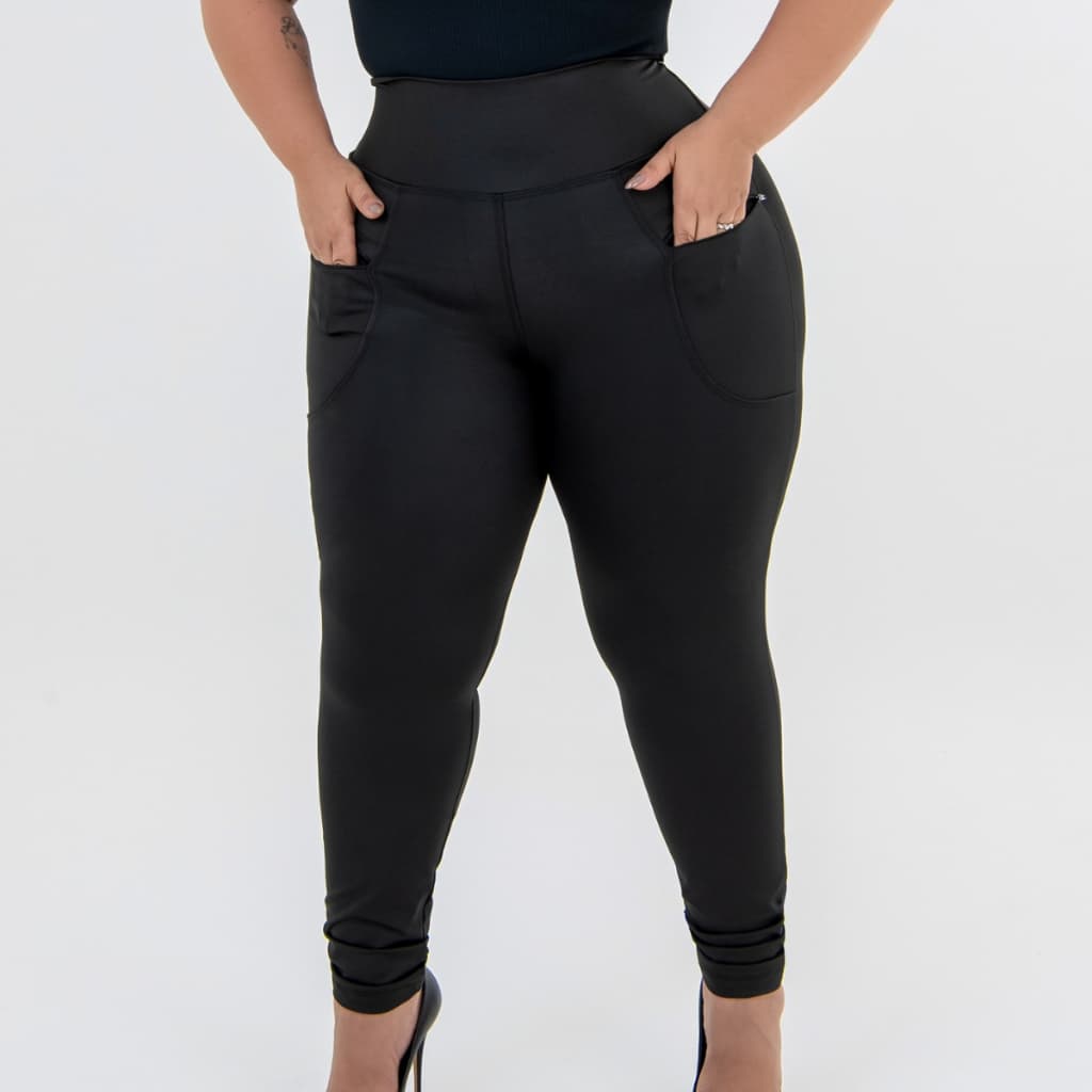 Calça Legging Plus Size Com Bolso Ziper Cintura Alta Grossa Fitness e Casual GG ao G4