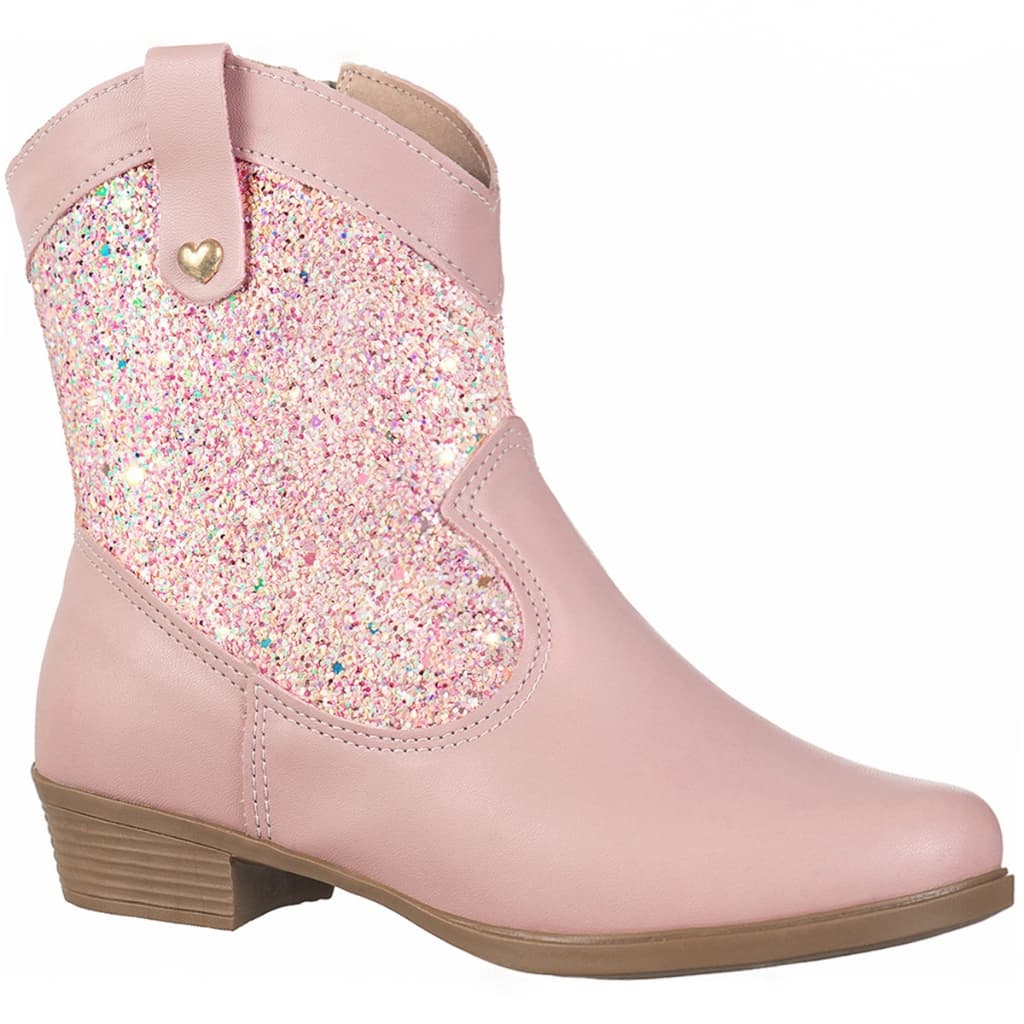 Bota Texana Infantil Feminina GiGiL Teen Country Saltinho Baixo Médio Cano Curto Confortável Glitter Brilhante