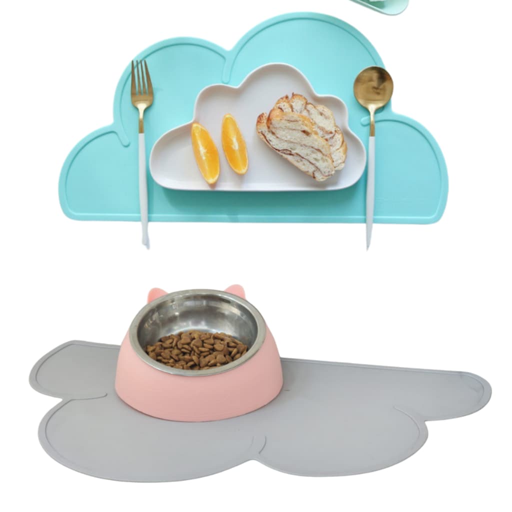 Tapete Silicone Nuvem Luxo Suporte Sousplat Pote de Ração Gato Cachorro Pet