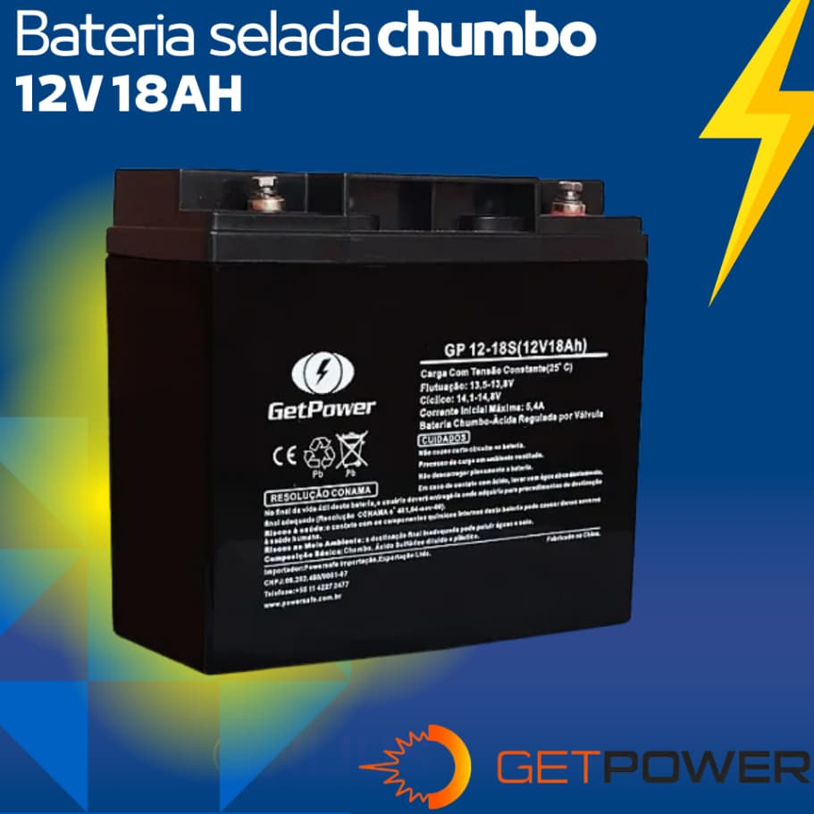 Bateria 12v 18ah nobreak, alarme, cerca elétrica, som