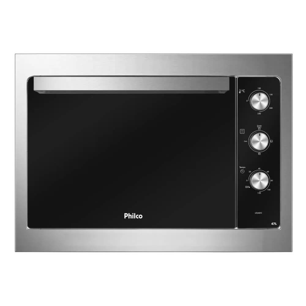 FORNO ELÉTRICO DE EMBUTIR PHILCO PFE47E PRETO COM BORDAS INOX 47L