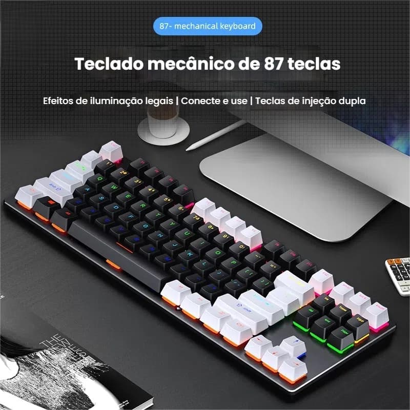Teclado Gamer Mecânico Rgb Com Fio Usb 87 teclas Blue/Red Switch Rgb Usb Pc Ps4 Xbox Idioma Português