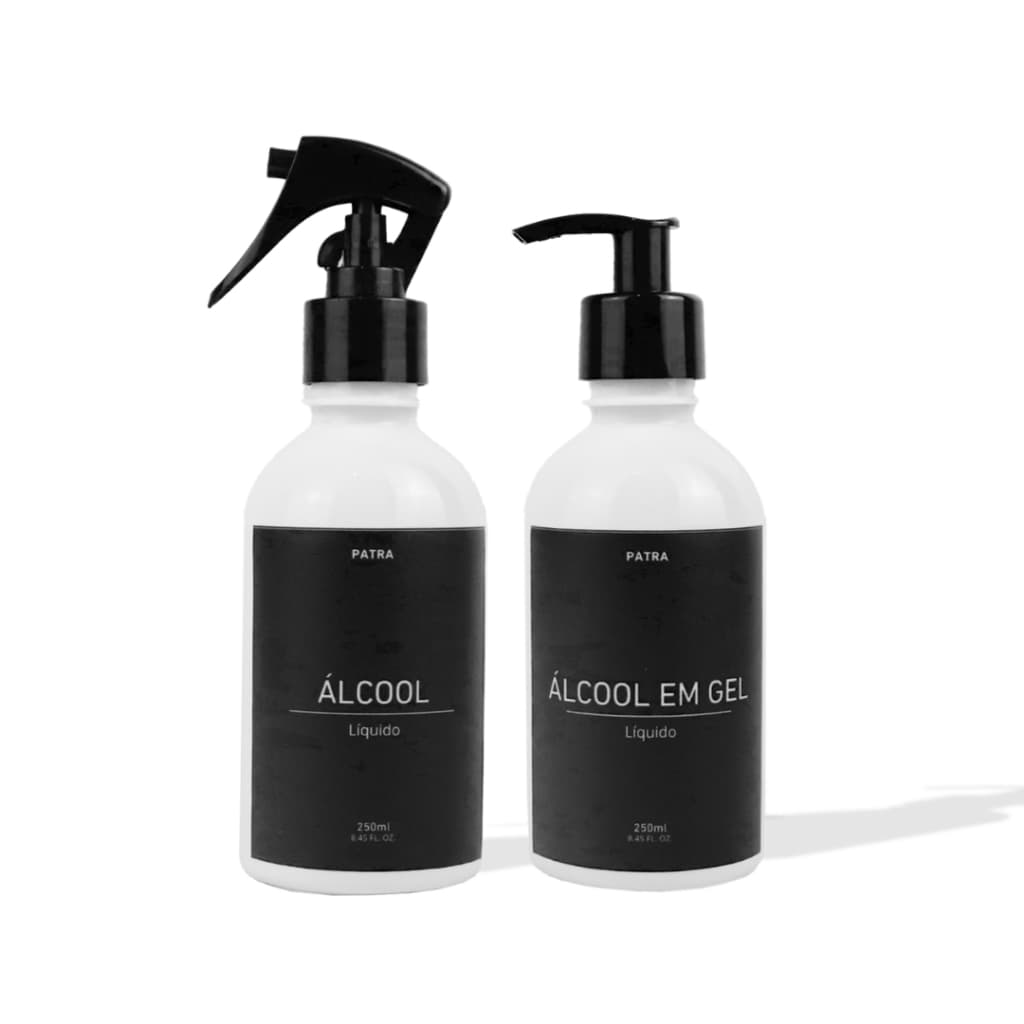 Kit álcool & álcool em gel frasco âmbar 250 ml 2 pçs PATRA