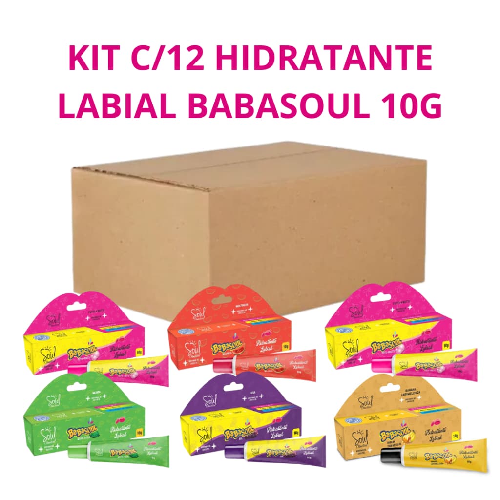 Kit com 12 Hidratante Labial Babasoul 10g  Soul Cosméticos
