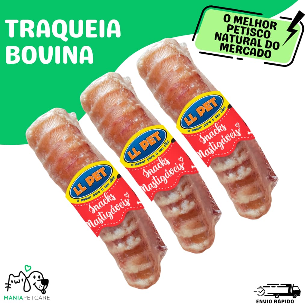 Petiscos para Cachorro Natural Traqueia Bovina Desidratada com 3 unidades LL Pet