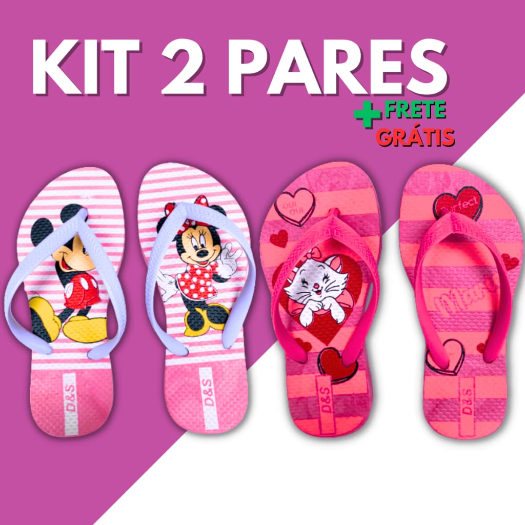 Kit 2 Pares Chinelo Sandália Feminino Infantil Chinela Feminina Personagens Macio Leve Promoção Verão Menina
