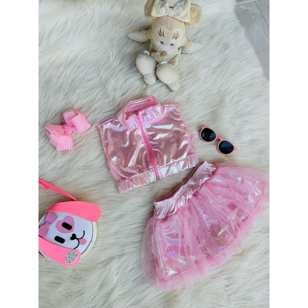Conjunto Menina Tule ( cropped + shorts Saia, 2 peças)