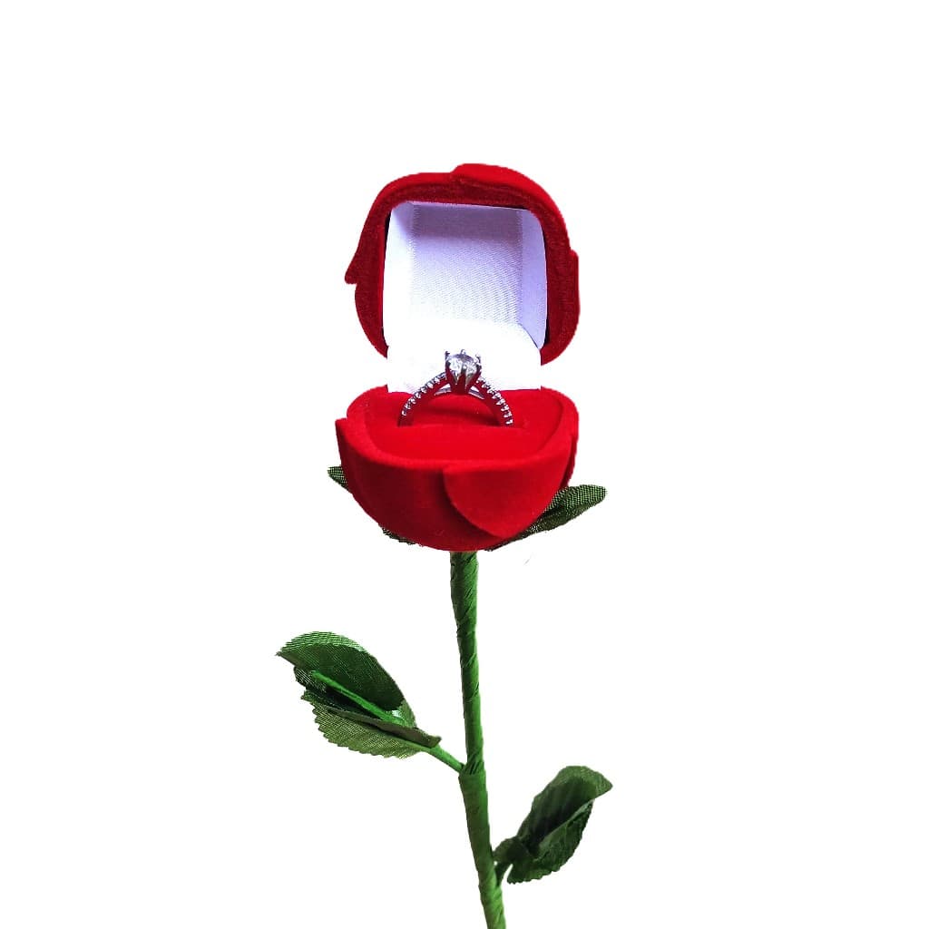 Estojo Caixinha Veludo Formato Rosa com Cabo - 30RG