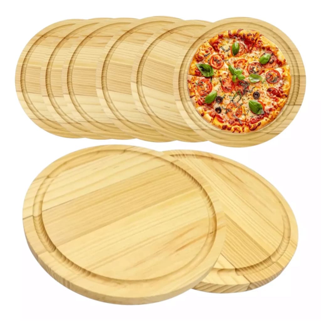 Kit Tabua De Pizza 35cm Com 10 Unidades Em Madeira Pinus